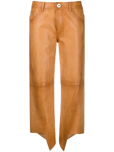Lanvin Asymmetric Cropped Leather Straight-leg Pants In Brown