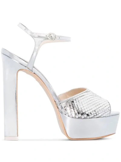 Sophia Webster Natalia Metallic Snake-effect Leather Platform Sandals In Silver