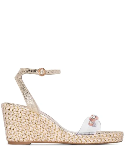 Sophia Webster Dina Embellished Metallic Textured-leather And Pvc Wedge Sandals In Gold