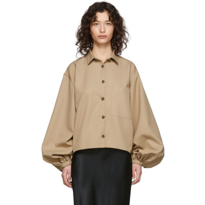 Totême Novale Oversized Grain De Poudre Shirt In 817 Beige