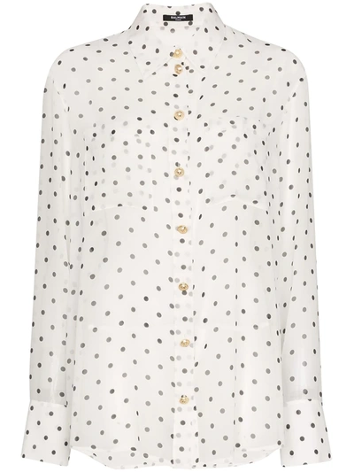 Balmain Polka-dot Silk-georgette Blouse In White