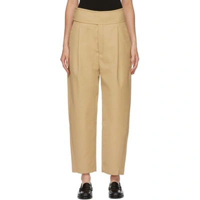 Totême Lombardy Cropped Pleated Grain De Poudre Straight-leg Pants In Beige