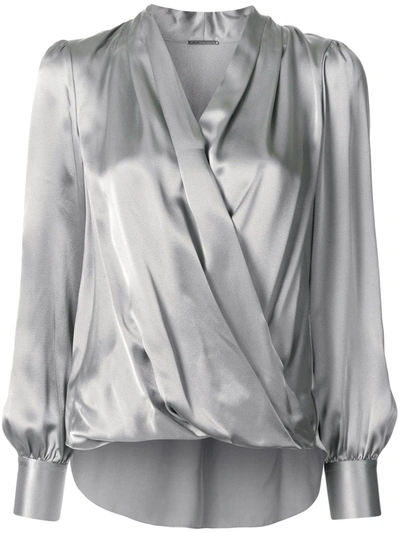 Elie Tahari Cassia Long-sleeve Gathered Satin Shirt In Comet