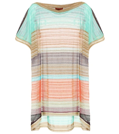 Missoni Striped Boat-neck Short Coverup Caftan In Multi