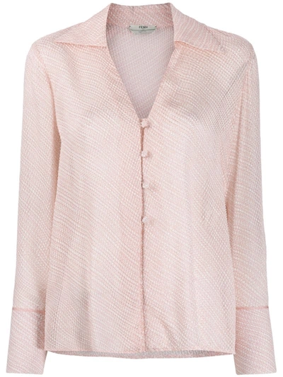 Fendi V-neck Textured Shirt In Pink