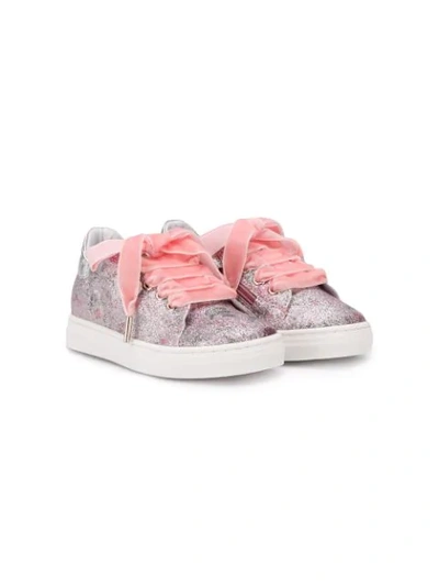 Monnalisa Kids' Floral Glitter Trainers In Pink