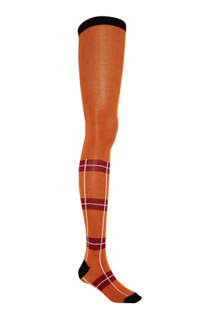 Marni Checked Silk-blend Socks In Orange