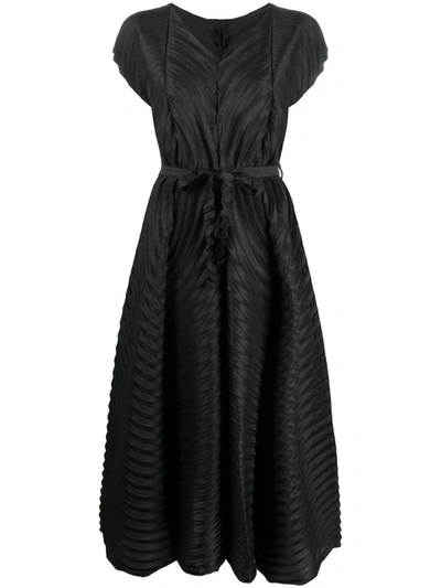 Issey Miyake Asymmetric Pleated Woven Maxi Dress In Black