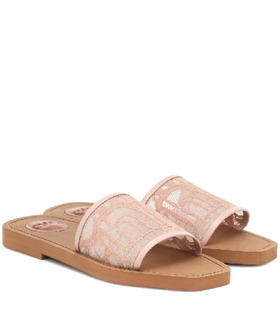 Chloé Woody Lace-trimmed Slides In Pink