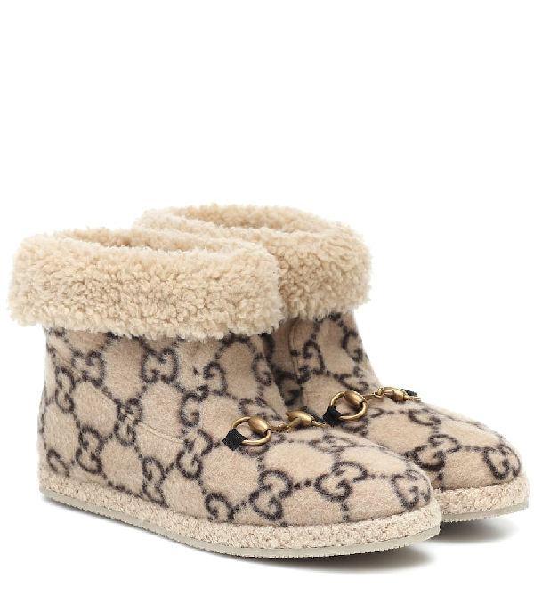 gucci beige wool gg ankle boots