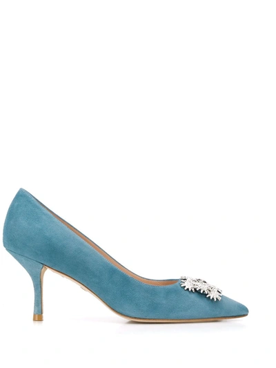 Stuart Weitzman Kelsey 75 Embellished Suede Pumps In Azzurro