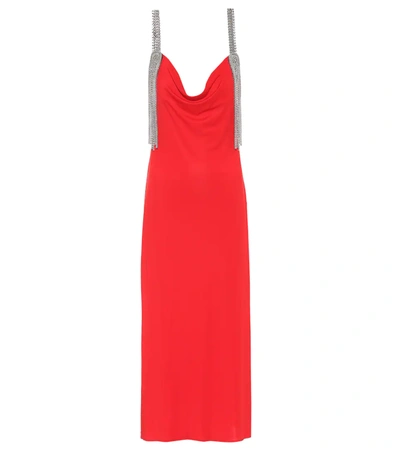 Christopher Kane Embellished Draped Satin-jersey Midi Dress In Red