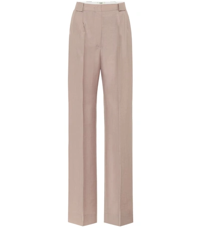 Fendi High-rise Mohair And Wool Pants In Beige