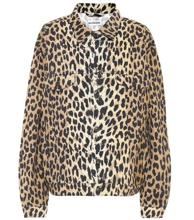 Balenciaga Leopard-print Denim Jacket In Beige