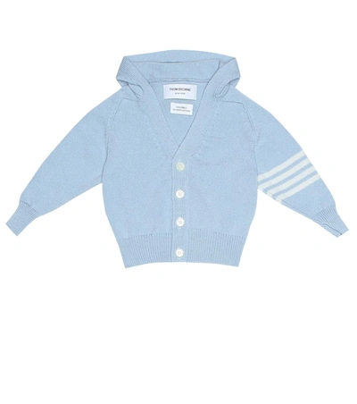 Thom Browne Baby Hooded Cashmere Cardigan In Blue