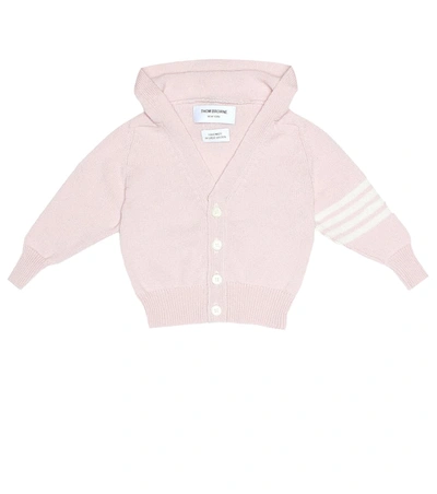 Thom Browne Baby Hooded Cashmere Cardigan In Pink