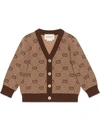 Gucci Babies' Beige Gg Logo Knitted Wool-blend Cardigan 3-36 Months 12-18 Months In Brown