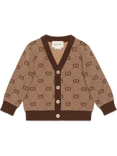 Gucci Babies' Beige Gg Logo Knitted Wool-blend Cardigan 3-36 Months 12-18 Months In Brown