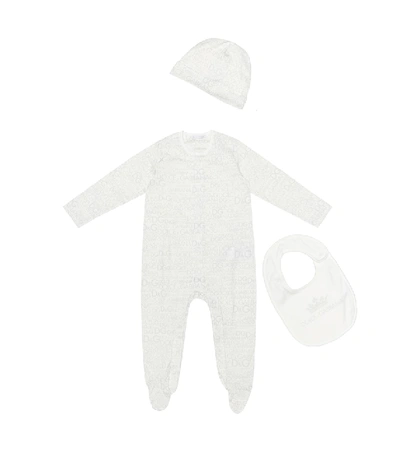 Dolce & Gabbana Baby Printed Cotton Playsuit, Bib And Hat Set In White
