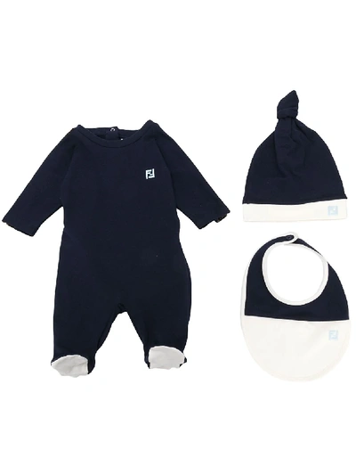 Fendi Babies' Stretch-cotton Onesie, Hat And Bib Set In Blue