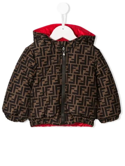 Fendi Baby Reversible Puffer Jacket In Brown