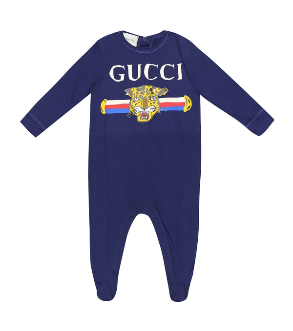 Gucci Baby Printed Cotton Onesie In Blue | ModeSens