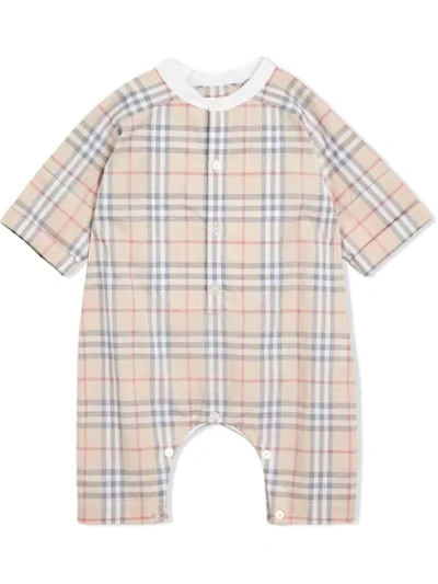 Burberry Babies' Check Cotton Playsuit In Neutrals