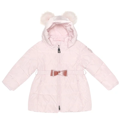 Monnalisa Baby Fur-trimmed Puffer Jacket In Pink