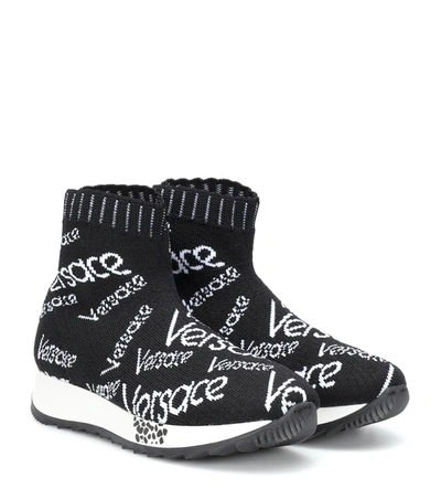 Versace Kids' Knitted Sock Sneakers In Black
