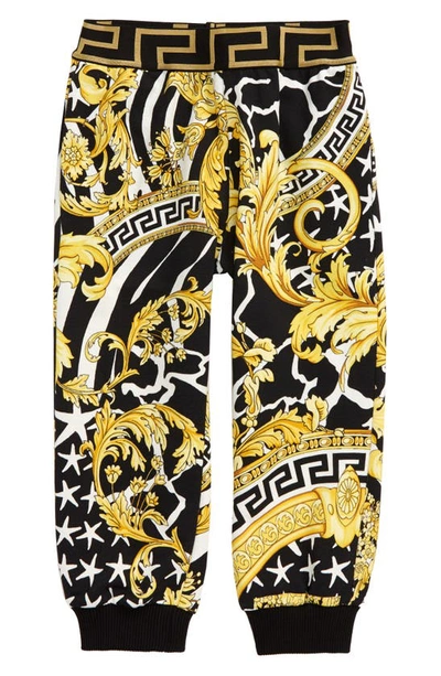 Versace Kids' Boy's Barocco Print Sweatpants In Black/ Gold