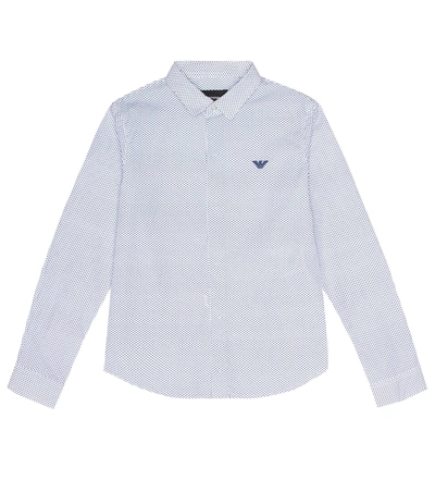 Emporio Armani Kids' Striped Shirt With Embroidery In Blue
