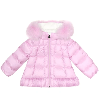 Moncler Baby Verney Fur-trimmed Down Coat In Rosa