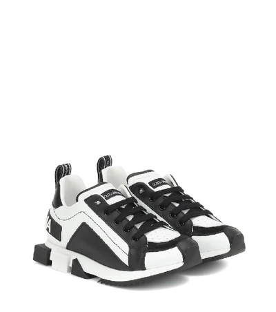 Dolce & Gabbana Kids' Leather Sneakers In Black