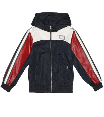Dolce & Gabbana Kids' Nylon And Leather Jacket In Blue/white/red