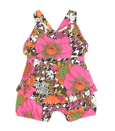 Gucci Baby Floral Cotton Playsuit In Pink