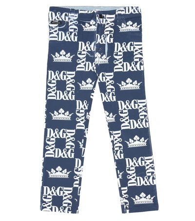 Dolce & Gabbana Kids' Logo Stretch-cotton Skinny Jeans In Blue