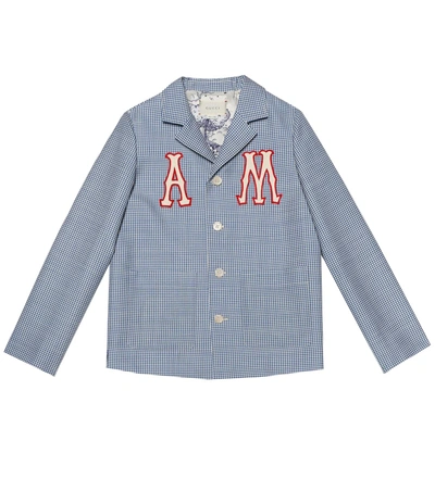 Gucci Kids' Wool And Mohair Checked Blazer In Blue