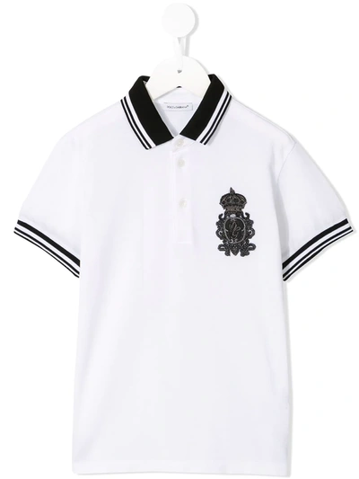 Dolce & Gabbana Kids' Embroidered Cotton Polo Shirt In White
