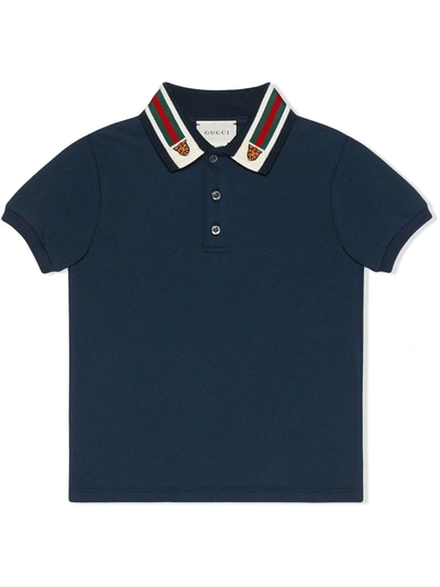 Gucci Kids' Stretch-cotton Polo Shirt In Blue