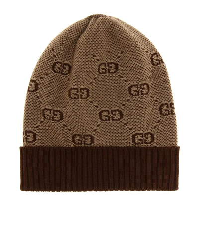Gucci Kids' Baby Gg Wool And Cotton Beanie In Brown