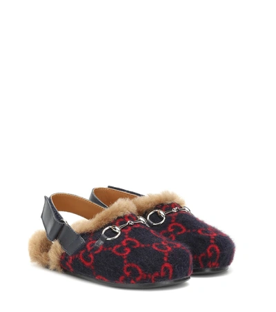 Gucci Babies' Princetown Gg Wool Slippers In Blue