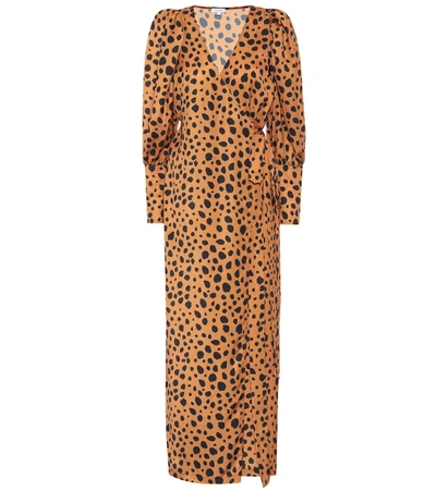 Rhode Aspen Cheetah-print Satin Wrap Dress In Brown