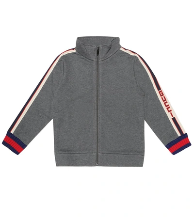 Gucci Kids' Logo-taped Cotton Track Jacket In Grey