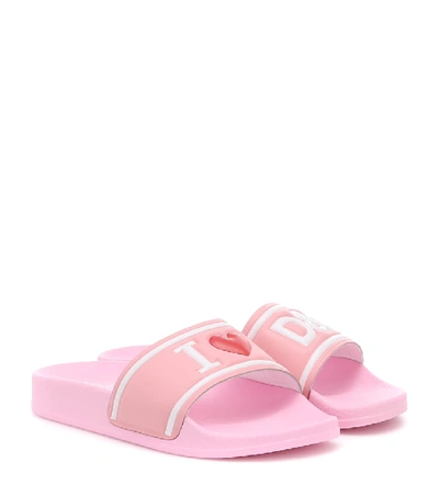 Dolce & Gabbana Kids' Leather Slides In Pink