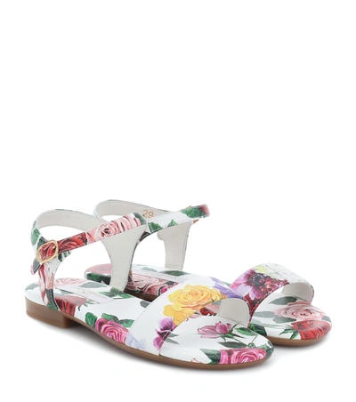 Dolce & Gabbana Kids' Floral-printed Leather Sandals In Multicoloured