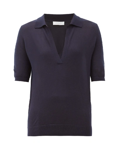 Gabriela Hearst Frank Cashmere-blend Polo Sweater In Navy