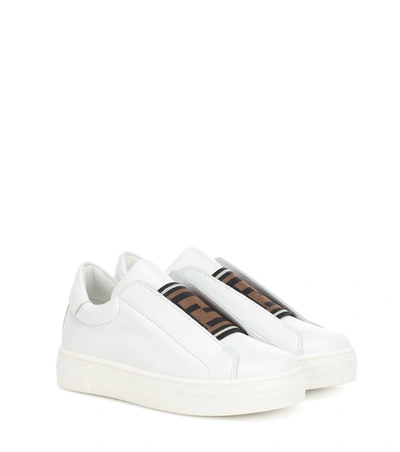 Fendi Kids' Leather Sneakers In White