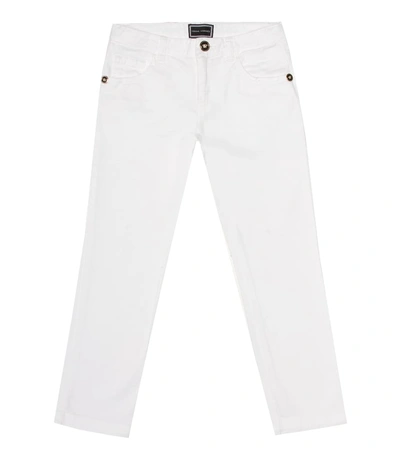 Versace Kids' Straight Stretch-cotton Jeans In White