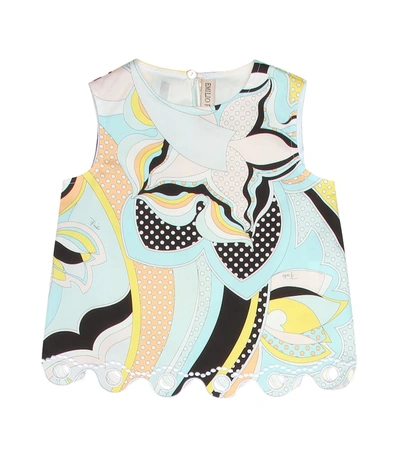 Emilio Pucci Kids' Light Blue Blouse For Girl With Colorful Iconic Print In Multicolor
