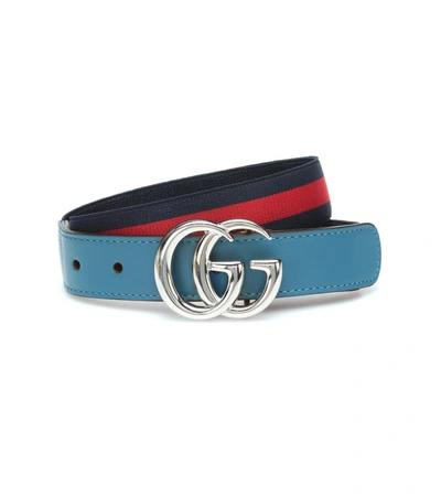 Gucci Kids' Gg Striped Stretch Belt In Blue